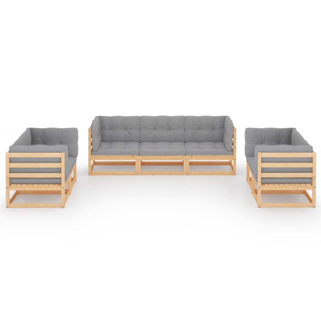 7-tlg. Garten-Lounge-Set mit Kissen Kiefer Massivholz